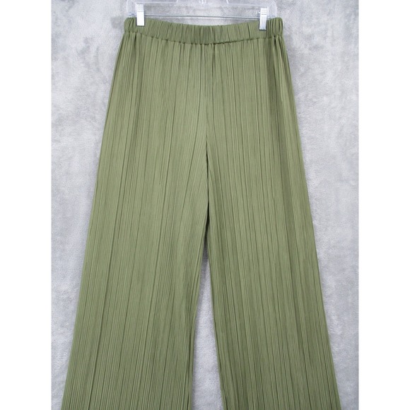 Gianni Bini Pant Set Womens Medium Pleated Crop Top Wide Leg Lightweight Green - Picture 6 of 12